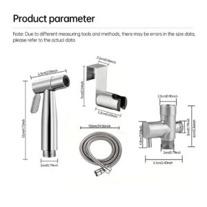 FES Handheld Bidet Sprayer for Toilet, Stainless Steel Material Adjustable Pressure Control Bidet Faucet Diaper Sprayer Set with Hose Attachment Easy Install for Kitchen and Toilet Cleaning (2PCS)