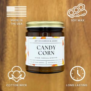 Candy Corn Scented Candle, Sugar, Vanilla, & Butter Scent, 100% Soy Wax 9 oz Candle, 50 Hour Burn Time, Recyclable Amber Glass Jar, Made in the USA, JOY CO Candles & Goods, Fall Décor, Halloween Decor