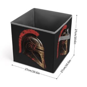 WYUSPGK Collapsible Storage Bins, Spartan Warrior Helmet Print Durable Organizer with Handles, Foldable Storage Boxes for Bedroom, Office, And Closet