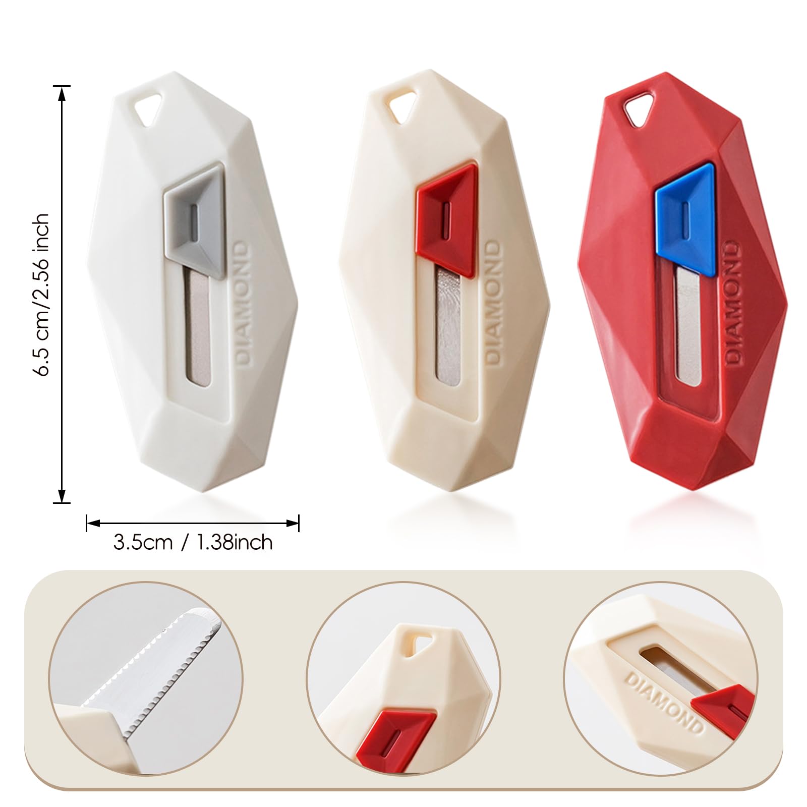 TECHPLUS 3Pcs Retractable Box Opener – Utility Knife for Cardboard and Package Cutting Serrated Blade – Safety Magnetic Box Cutter