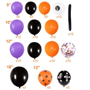 123 Pcs Halloween Balloons, Huge Spider Balloon Garland Arch kit Black Orange Purple Confetti Helium Latex Balloons for Birthday, Baby Shower, Outdoor Indoor Halloween Party Decorations Supplies