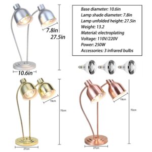 vhdurike 2-Head Food Warming Light, Countertop Food Heat Lamp, Commercial Food Warmer, Stainless Steel Catering Food Warming Lamp for Restaurant Kitchen,Gold