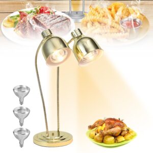 vhdurike 2-head food warming light, countertop food heat lamp, commercial food warmer, stainless steel catering food warming lamp for restaurant kitchen,gold