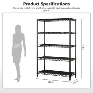 Qiaoxuan 5 Wire Shelving Utility Storage Shelf, Adjustable Heavy Duty Storage Shelving Unit, Metal Organizer Wire Rack, Standing Shelf for Laundry Bathroom Kitchen Garage (36" X 14" X 71")