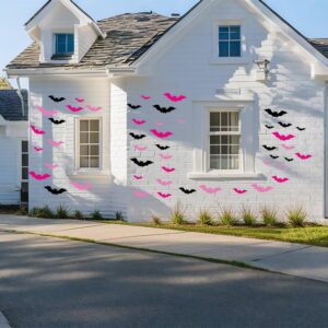 Pargleev Bat Wall Stickers: Halloween Party Decorations Indoor & Outdoor - 48 pcs Reusable PVC 3D Black Pink Bats for Halloween, Eve Party, Ghost Festival Decor