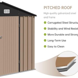 Agrestem 10 x 8 FT Outdoor Storage Shed, Metal Sheds & Outdoor Storage House with Updated Frame Structure & Double Lockable Door, Waterproof Garden Shed for Backyard Garden Patio Lawn, Brown