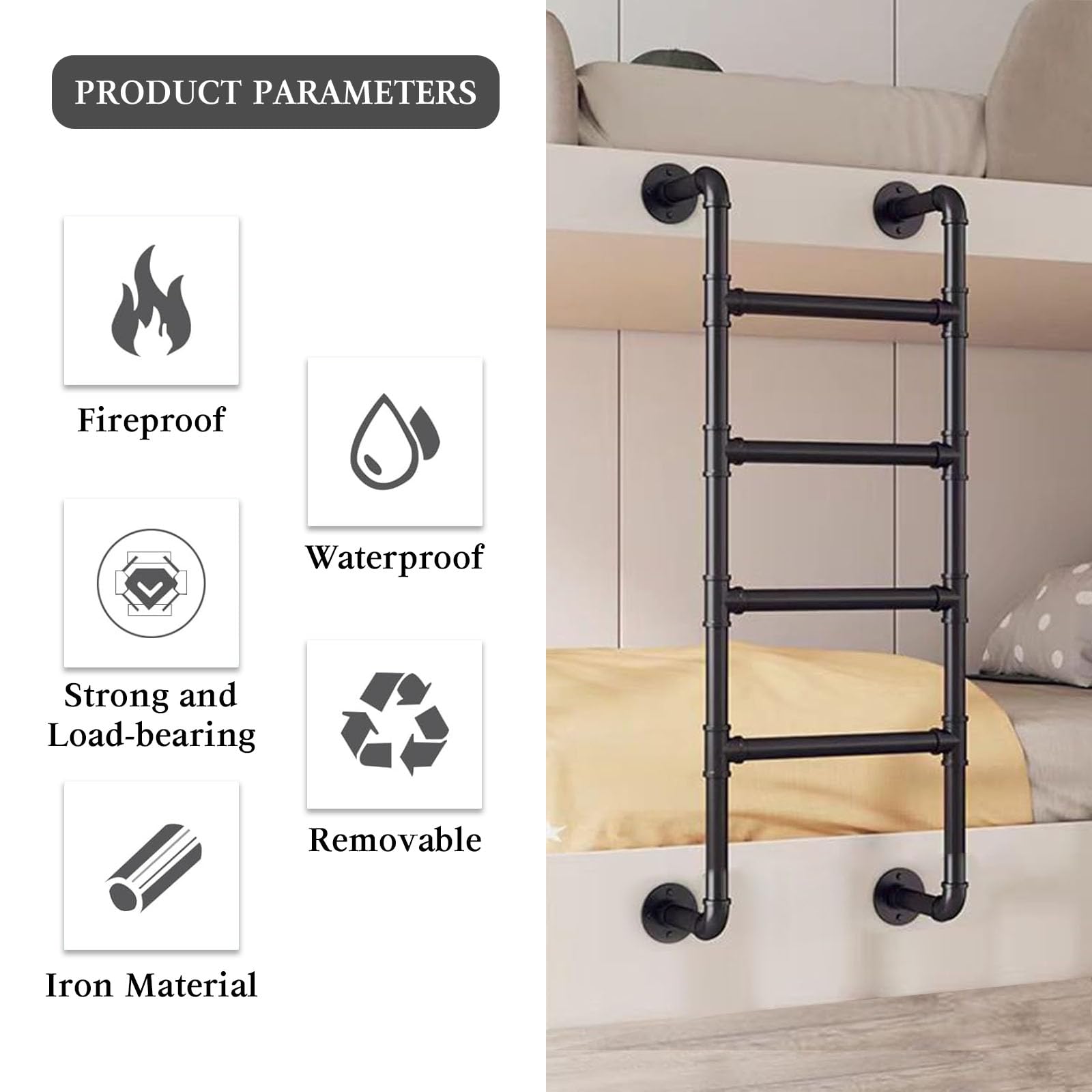 KELUNIS Wall Mounted Metal Ladder for Home Loft Basement Window Well Egress Ladder Fire Escape Ladder for Emergency Home Safety Space-Saving Climb Ladders,150CM/59IN