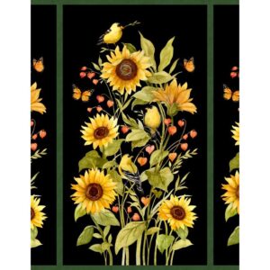 wilmington prints sunflower splendor 24-7/8" sunflower and goldfinch panel black, fabric by the panel