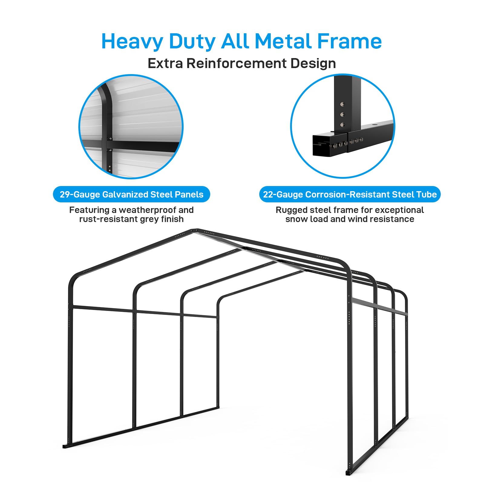 GarveeLife Metal Carport 13' x 16', Heavy Duty Canopy for Garage, Car Shelter with Galvanized Metal Roof, Reinforced Structure & Base, Car Shelter Shade with Metal Frame, Outdoor Garage for Cars Boat