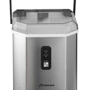 Panana Ice Maker Machine,Nugget Ice Maker Countertop at Home, Automatic Portable Square Ice Cubes Ice Makers Make Soft Chewable Nugget Ice Cube Maker with Handle,Scoop Basket (Silver)