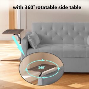 Auvsoce 3 in 1 Multi-Functional Convertible Sleeper Sofa Bed, Love Seat with rotatable Side Table,Modern Velvet Fabric, Ideal for Apartment Living Room Bedroom