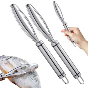 manual fish scraping kitchen tools, 2024 upgraded multifunctional handheld fish scale remover fish fish scraper, stainless steel sharp durable fish scale remover for home and kitchen (2pcs)