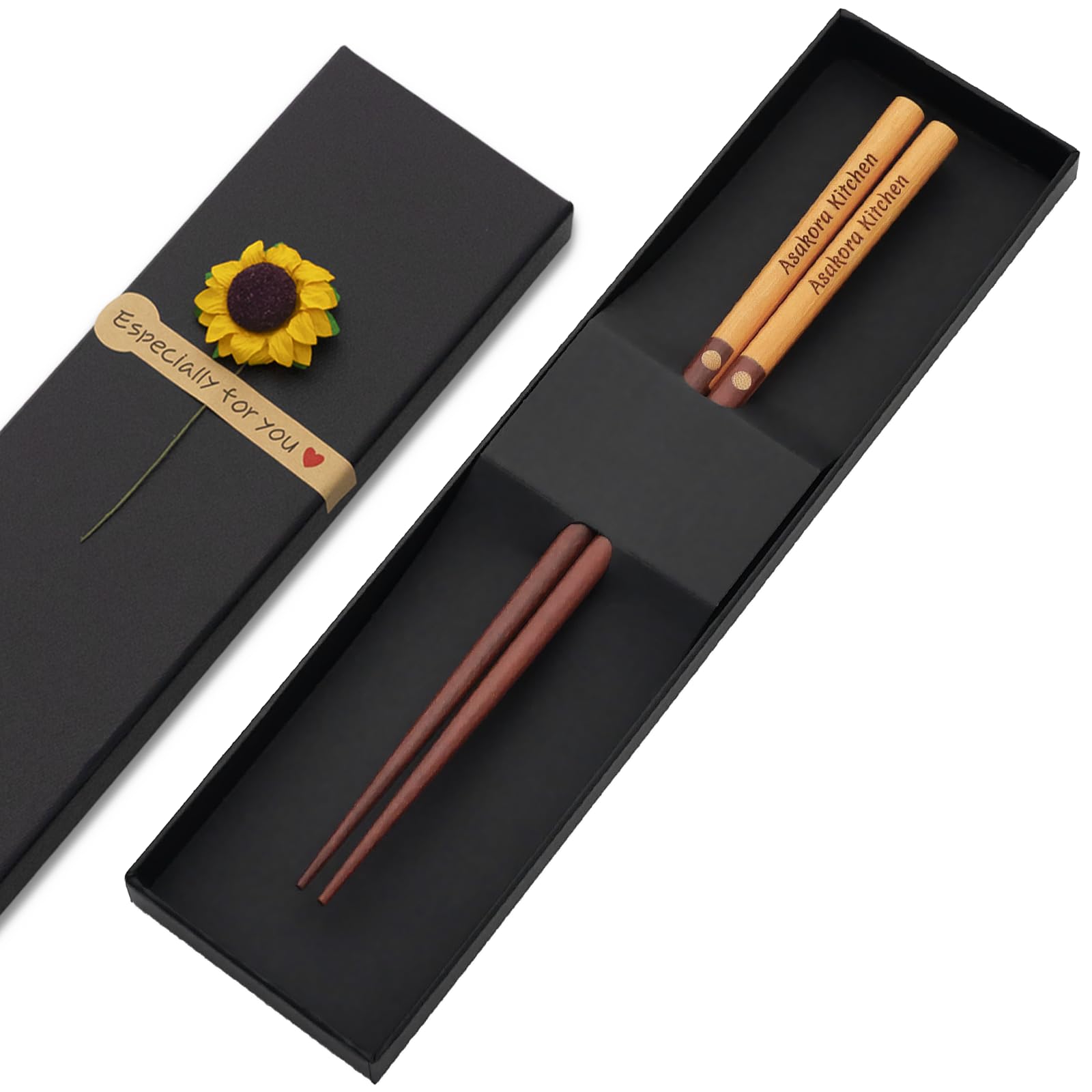 Custom Sandalwood Chopsticks, Engraved With Personalized Names Classic Japanese Style Wood Chop Sticks Set For Chinese Theme Wedding, Housewarmings,Birthday Party Favors and Gifts