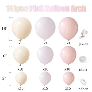 Dusty Pink Balloon Arch Garland Kit,141 Pcs Dusty Pink Light Pink Neutral Sand White Balloons for We Can Bearly Wait Baby Shower Gender Reveal Birthday Wedding Decoration