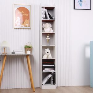 loyliawa 70.9 Inch Tall Narrow Bookcase, 6 Tier Corner Bookshelf with Storage, Modern Slim Corner Bookcase with Storage, Open Shelves Tower Rack, Cube Display Shelves for Home Office White