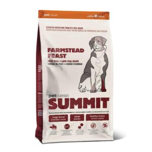 petcurean summit farmstead feast, dry dog food, pork meal and lamb meal large breed adult recipe with grains, 25 lb bag