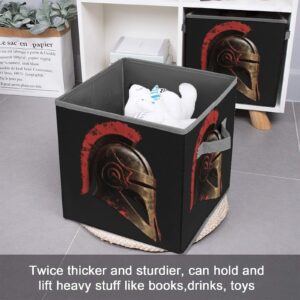 WYUSPGK Collapsible Storage Bins, Spartan Warrior Helmet Print Durable Organizer with Handles, Foldable Storage Boxes for Bedroom, Office, And Closet