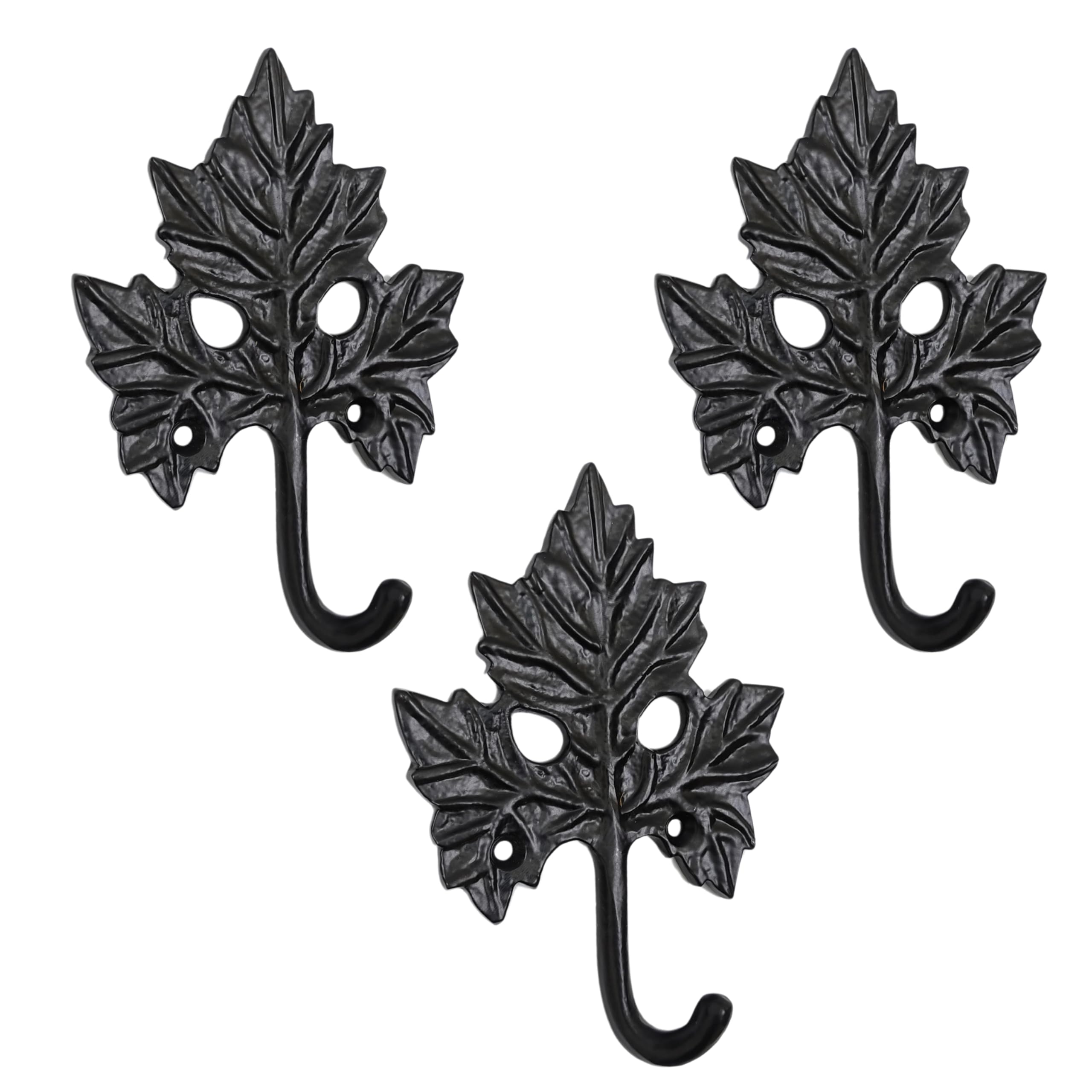 Set of 3 Cast Iron Maple Leaf Shape Coat Hooks Wall Art Decor-Maple Leaf Shape Hangers and Key Holder-Clothes Rack and Backpack Hanger-Coat Hooks Home Decor for Storage, Living Room, Hallway, Office