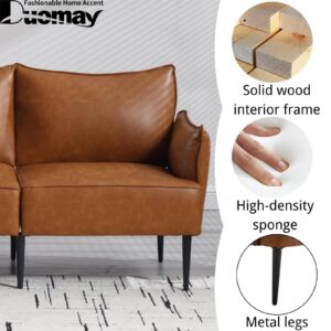 DUOMAY Modern Brown Couch, 2-Seat Faux Leather Upholstered Loveseat Sofa, Luxury Classic Small Couches for Living Room, Bedroom Office Apartment Small Space