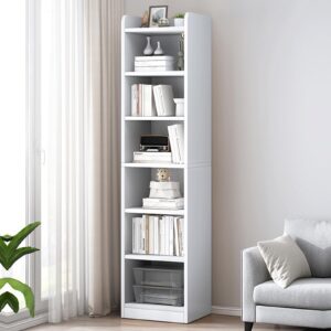 loyliawa 70.9 Inch Tall Narrow Bookcase, 6 Tier Corner Bookshelf with Storage, Modern Slim Corner Bookcase with Storage, Open Shelves Tower Rack, Cube Display Shelves for Home Office White