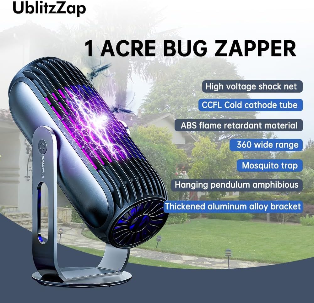 UblitzZap Bug Zapper Indoor Outdoor, Electric Mosquito Trap & Insect Killer with Silent Fan & Auto On/Off, Blue Violet Lamp for Moths, Gnats, Flies for Home, Patio, Office, Courtyard