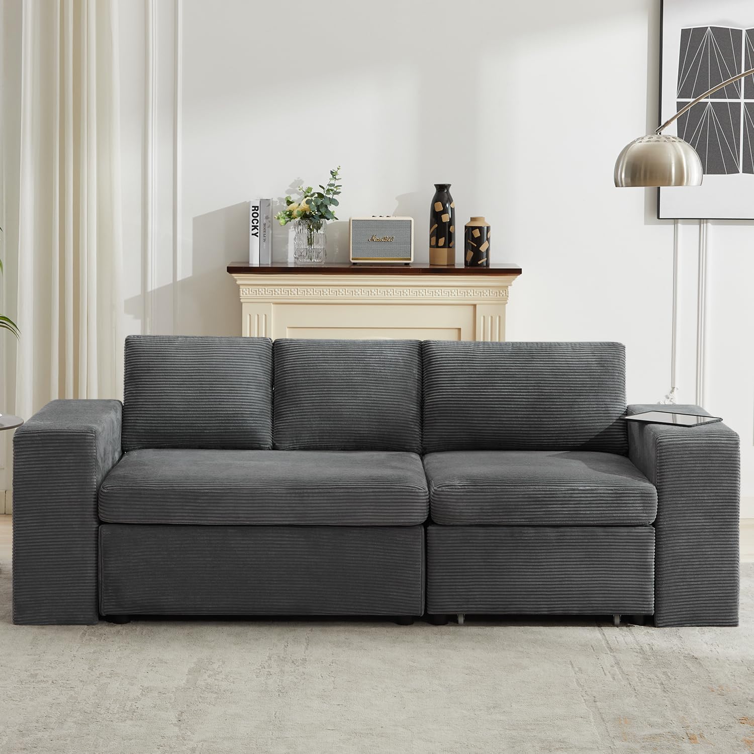 Bumblr 93" Modular Sectional Couches for Living Room Furniture, Comfy L Shape Couch with Chaise, Pull Out Couch with 2 Ottomans, Wide Sofa Armrest with Storage Space, Dark Grey