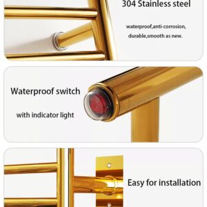 WTTTTW Towel Warmer, 14 Bars Towel Heater Rack, Wall Mounted Electric Heating Towel Rack, Stainless Steel Electric Towel Dryer for Family Hotel Kitchen Bathroom, Gold