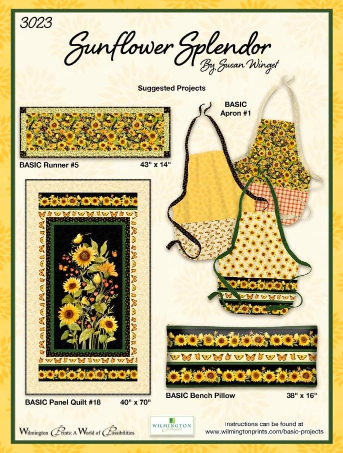 Wilmington Prints Sunflower Splendor 24-7/8" Sunflower and Goldfinch Panel Black, Fabric by The Panel