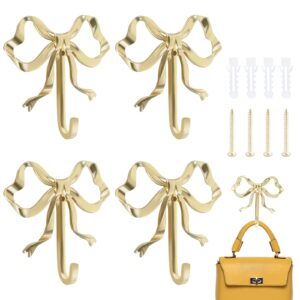 4pcs bow hook decorative bow hanger sturdy brass towel hook gold brass bow shaped hooks brass wall hook wall hanging towel hook multipurpose bow shaped hat hooks for bathroom bedroom hat bag key (s)