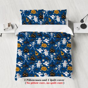 Halloween Comforter Sets Pumpkin Bat Cobweb Pattern Bedding Set Plaid Duvet Cover Soft Microfiber Halloween Theme Comforter Cover with 2 Pillowcase and 1 Comforter (Halloween2,Twin66”X90“)