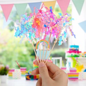 YUXIANLB 10Pcs Happy Birthday Cake Toppers, Foil Firework Cupcake Toppers, Sparkle Tinsel Cake Toppers Cocktail Food Toothpick for Birthday Wedding Baby Shower Graduation Party Supplies