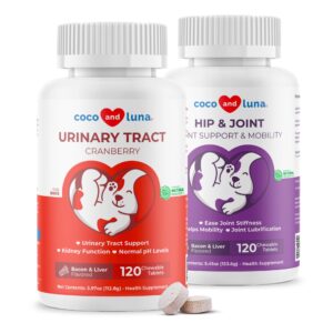 cranberry & hip and joint support for dogs bundle - urinary tract support & joint health with glucosamine, chondrointin & msm.