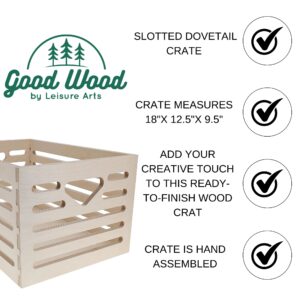 Good Wood by Leisure Arts Slotted Dovetail Crate, Wood Crate Classic Finish, Wood crates for Display, Wood crates for Storage, Wooden crates Unfinished, 18" x 12.5" x 9.5"