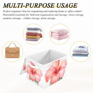 ALAZA Storage Bins Organizer Box Baskets Lidded Clothes for Shelves Closet Hibiscus Flower Collapsible Stackable Storage Cubes Handles