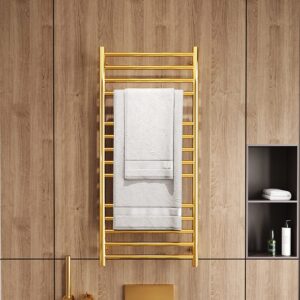 wttttw towel warmer, 14 bars towel heater rack, wall mounted electric heating towel rack, stainless steel electric towel dryer for family hotel kitchen bathroom, gold