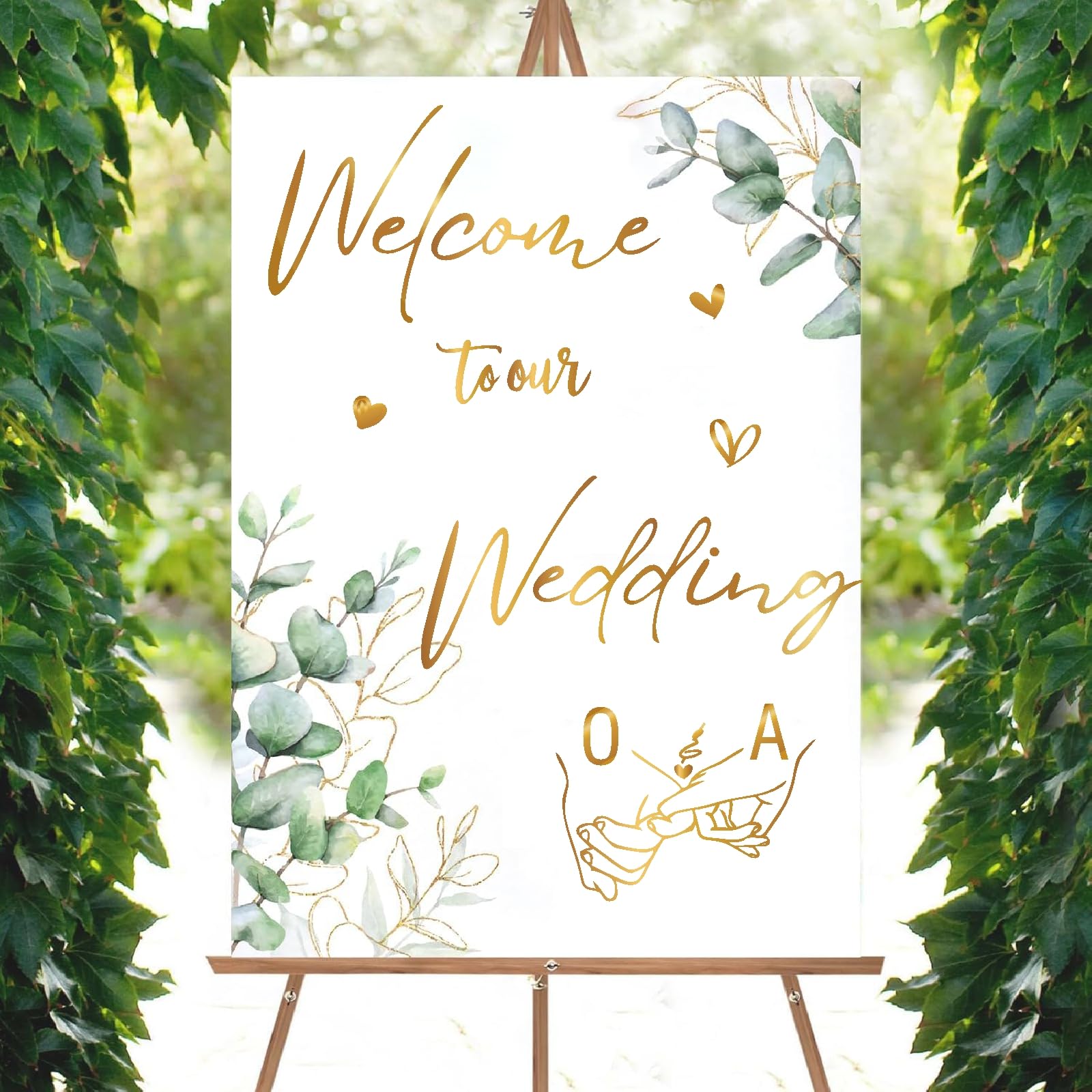 Wedding Welcome Signs Welcome to Our Wedding Signs Mirror Decals for Wedding Party Entry DIY A to Z Letter Stickers for Just Married Welcome Sign Decoration Mr and Mrs Decals for Photo Backdrop(Gold