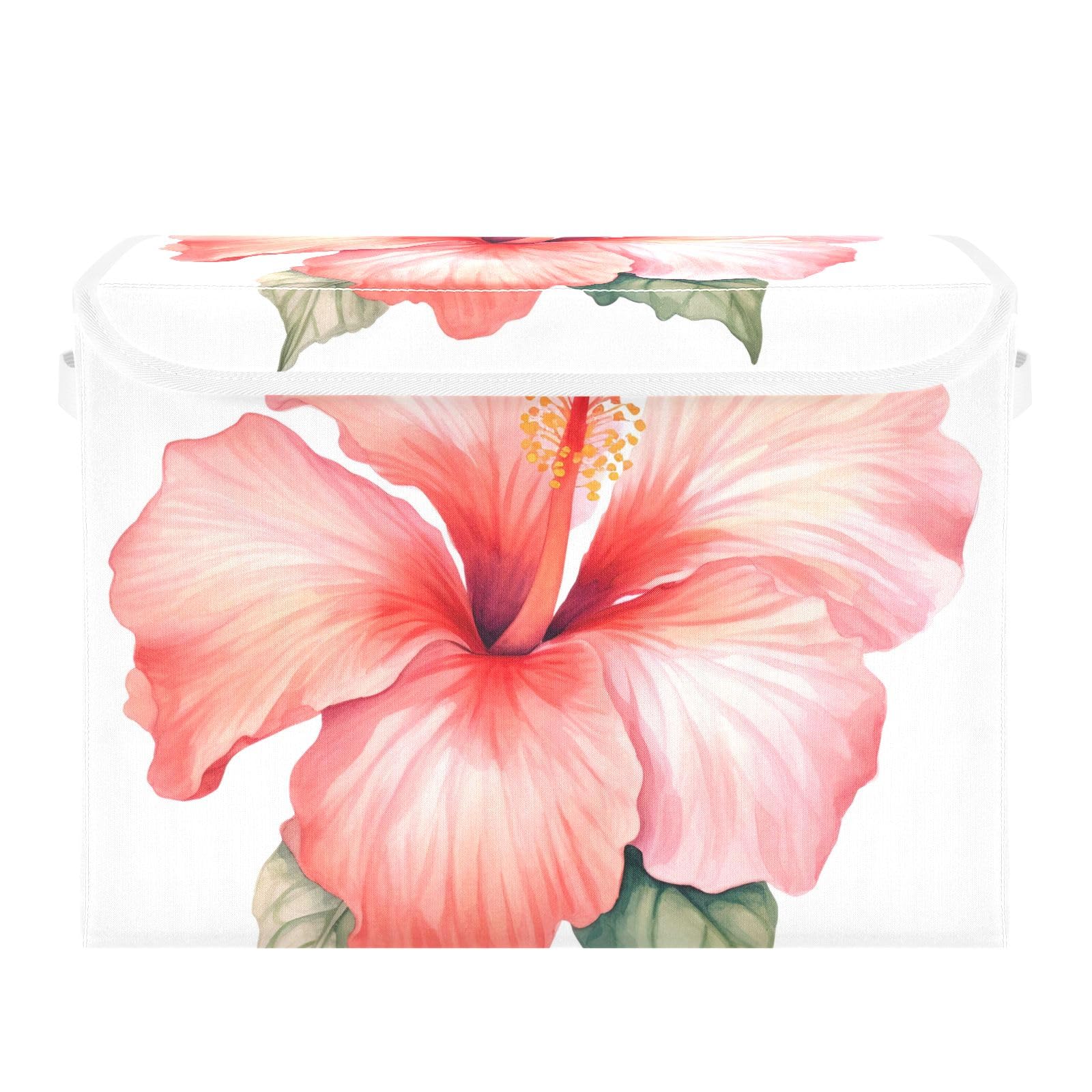 ALAZA Storage Bins Organizer Box Baskets Lidded Clothes for Shelves Closet Hibiscus Flower Collapsible Stackable Storage Cubes Handles