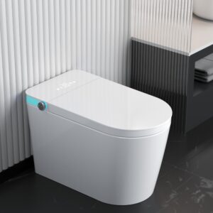 klewo smart toilet with voice control, toilet with bidet built in, auto open&close, elongated 85mm wider heated bidet toilet seat with soft-close, warm water and air drying