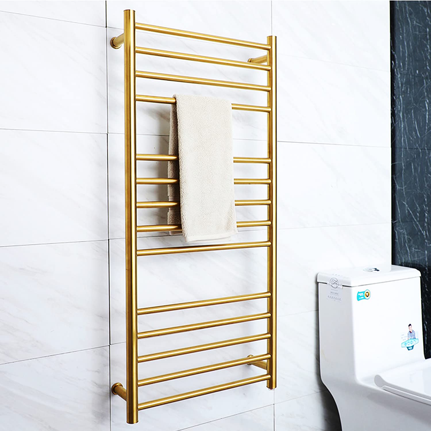 WTTTTW Towel Warmer, 14 Bars Towel Heater Rack, Wall Mounted Electric Heating Towel Rack, Stainless Steel Electric Towel Dryer for Family Hotel Kitchen Bathroom, Gold