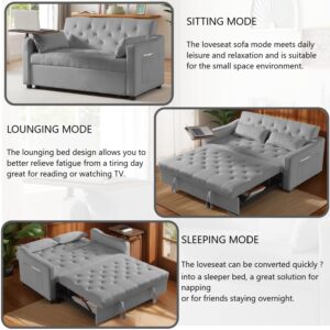 Auvsoce 3 in 1 Multi-Functional Convertible Sleeper Sofa Bed, Love Seat with rotatable Side Table,Modern Velvet Fabric, Ideal for Apartment Living Room Bedroom