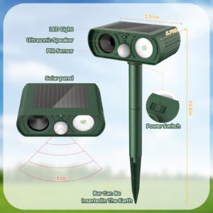 Solar Ultrasonic Animal Repellent Outdoor, Deer Repellent Devices Motion Detection, Waterproof Cat Squirrel Mouse Raccoon Dog Bird Repellent Deterrent with LED Flash Light for Yard Farm Garden