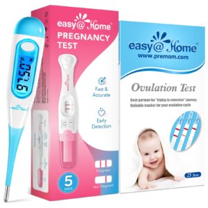 easy@home digital basal thermometer with blue backlight lcd display + easy@home ovulation test strips, 25 pack fertility tests + easy@home pregnancy test sticks