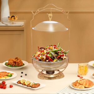 Round Chafers for Catering, Chafing Dish Buffet Set, Chafers and Buffet Warmers Sets with Hanging Cover for Parties, Events, Wedding, Camping, Dinner, 8.45QT, 201 Stainless Steel