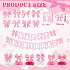 Fanfanwin 24 Pcs Coquette Pink Bow Party Decorations Pink Bow Birthday Party Favors Pink Bow Banners Ribbons Hanging Swirls Honeycomb Centerpieces for Women Baby Shower Christmas Party