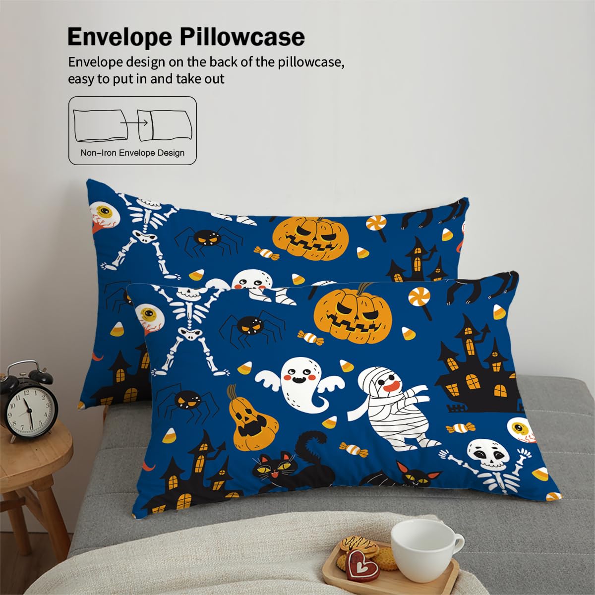 Halloween Comforter Sets Pumpkin Bat Cobweb Pattern Bedding Set Plaid Duvet Cover Soft Microfiber Halloween Theme Comforter Cover with 2 Pillowcase and 1 Comforter (Halloween2,Twin66”X90“)