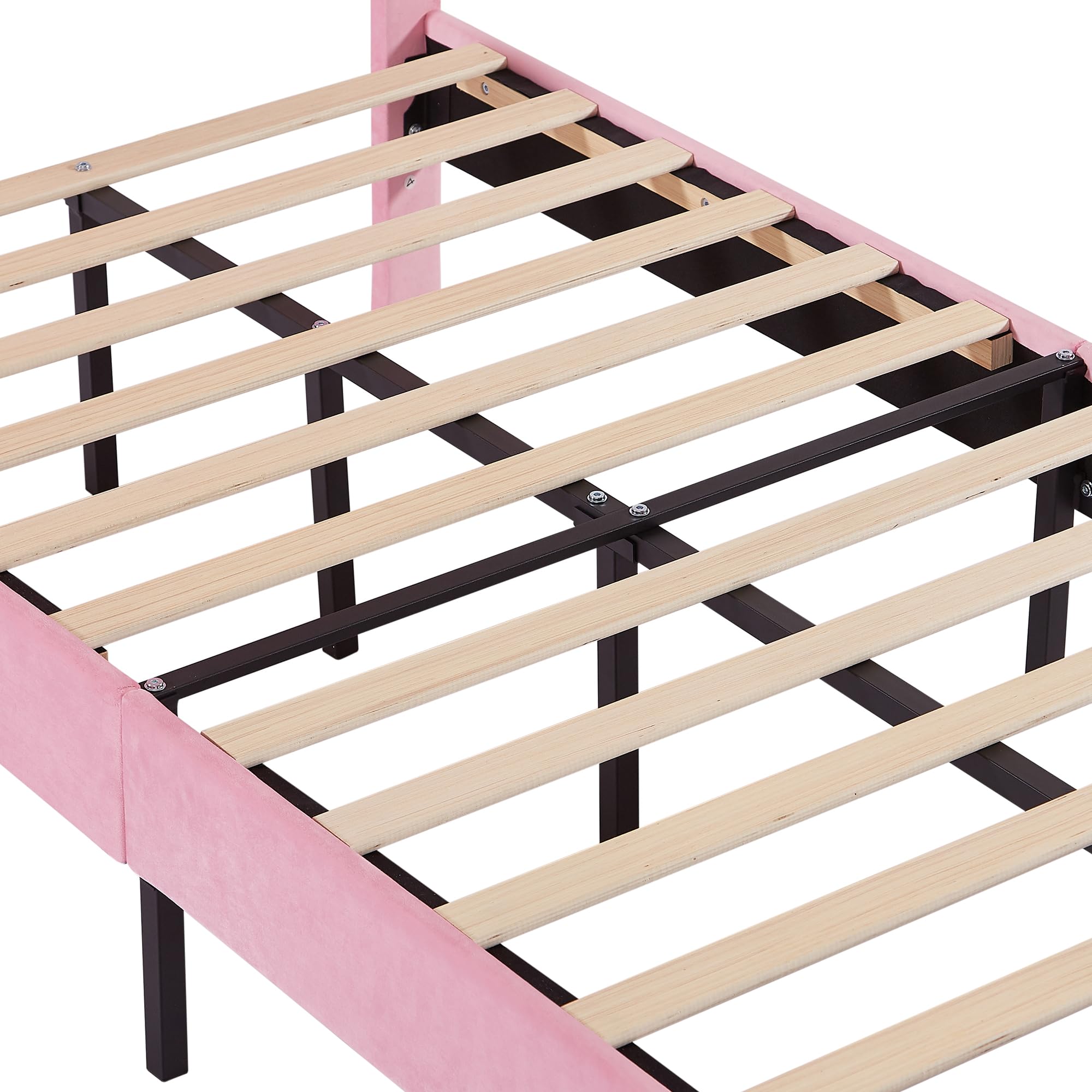 VECELO Twin Upholstered Platform Bed Frame for Kids,Girls,Boys,with Tufted Adjustable Headboard/Mattress Foundation/Wood Slat Support,Easy Assembly,Pink