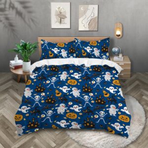 halloween comforter sets pumpkin bat cobweb pattern bedding set plaid duvet cover soft microfiber halloween theme comforter cover with 2 pillowcase and 1 comforter (halloween2,twin66”x90“)