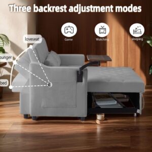 Auvsoce 3 in 1 Multi-Functional Convertible Sleeper Sofa Bed, Love Seat with rotatable Side Table,Modern Velvet Fabric, Ideal for Apartment Living Room Bedroom