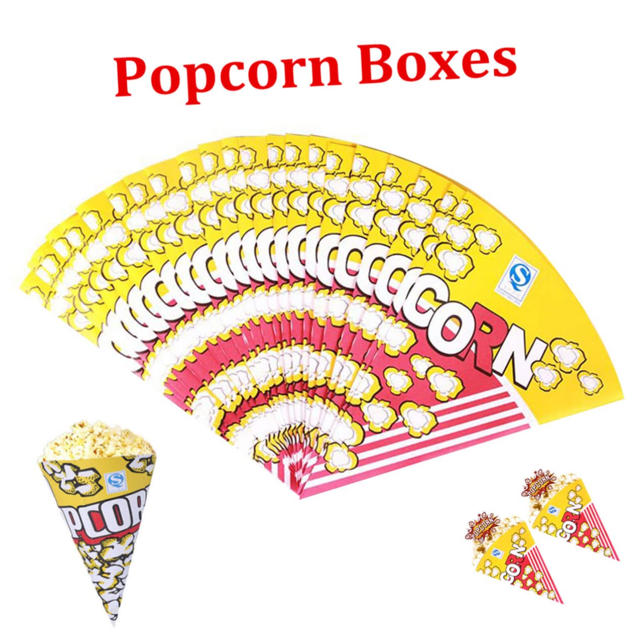 SECFOU 500 Pcs Triangle Paper Popcorn Bag Red Paper Bags Cone Popcorn Bag Cookie Containers Cardboard Popcorn Boxes Popcorn Food Bags Pink Paper Bags Food Cone Open Top Popcorn Bucket