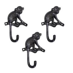 ayzcorp set of 3 cast iron monkey shape coat hooks wall art decor-monkey shape hangers and key holder-clothes rack and backpack hanger-coat hooks home decor for storage, living room, hallway, office